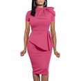 thumbnail image 1 of HSHDLDF Women Fashion Peplum Bodycon Short Sleeve Bow Club Ruffle Pencil Party Dress, 1 of 5