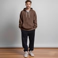 thumbnail image 6 of Donemore Men's Waffle Knit Hoodie Henley Neck with Drawstrings Elbow Patches Casual Pullover Hooded Sweatshirt Fashion Men's Top with Vintage Style, 6 of 8