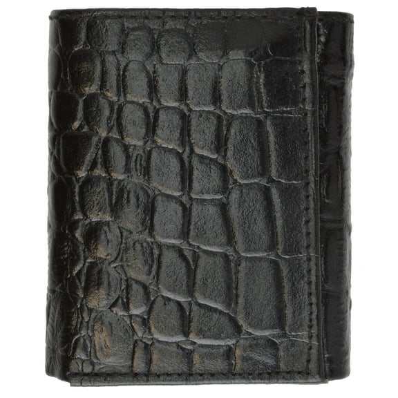 Marshal Mens Trifold Crocodile Embossed Credit Card ID Leather Black Wallet