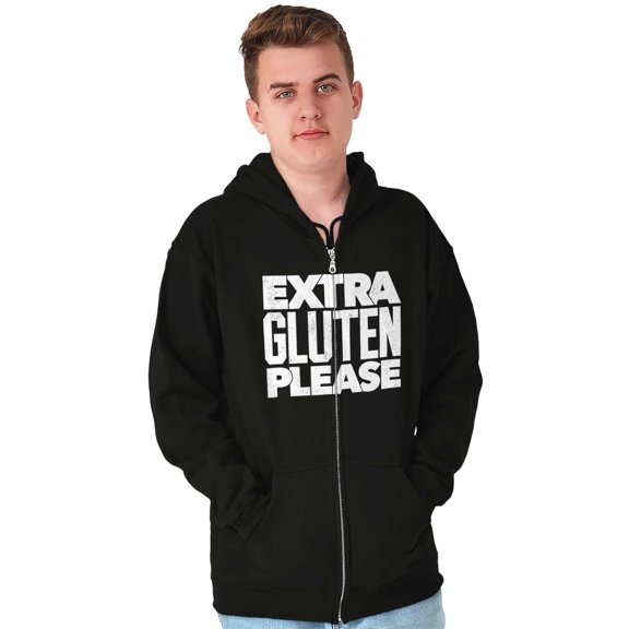 Extra Gluten Please Foodie Love Carbs Unisex Fleece Graphic Zip Up Hoodie Brisco Brands 2X