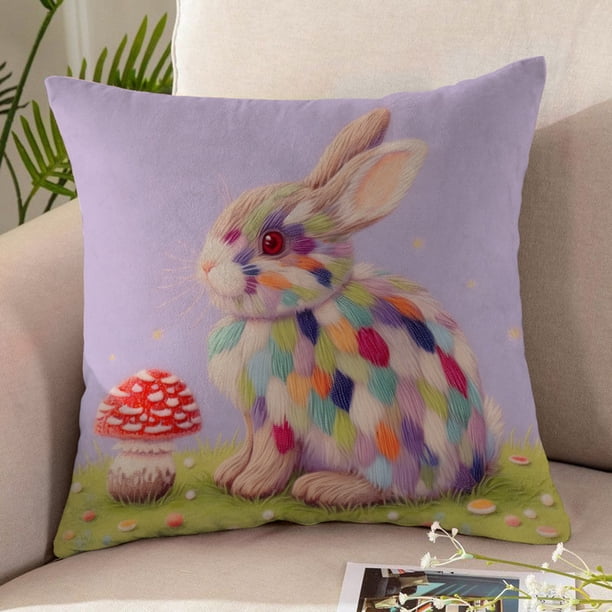 CaiYueKe Easter Rabbit Floral Pillow Cover - Sofa Cushion Case Home Decor Throw Pillow for Living Room Couch Bedroom Outdoor Indoor Decorative Accent Spring Holiday Farmhouse Decor