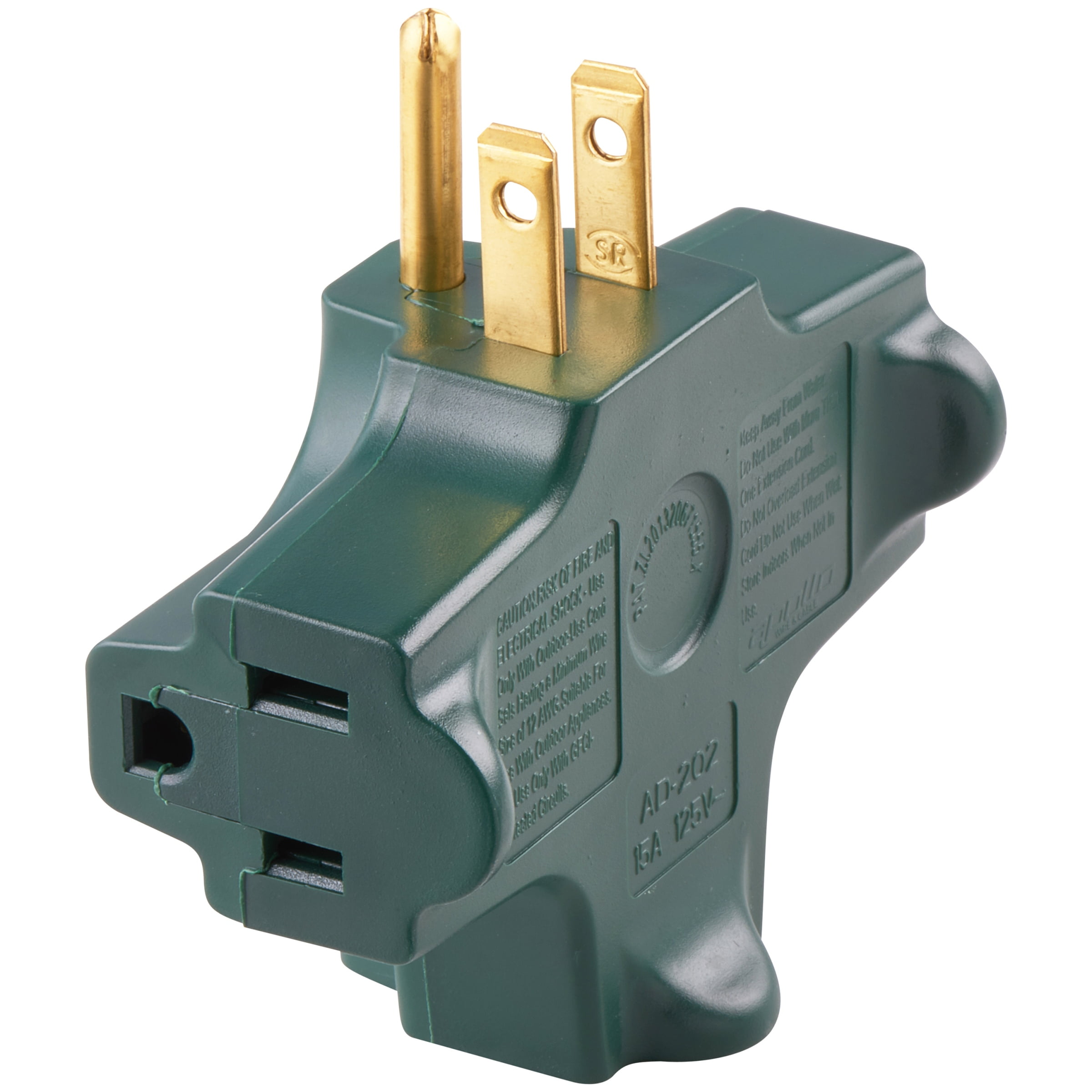 Hyper Tough Heavy Duty 3-Outlet Indoor Use Grounded Adapter, Green
