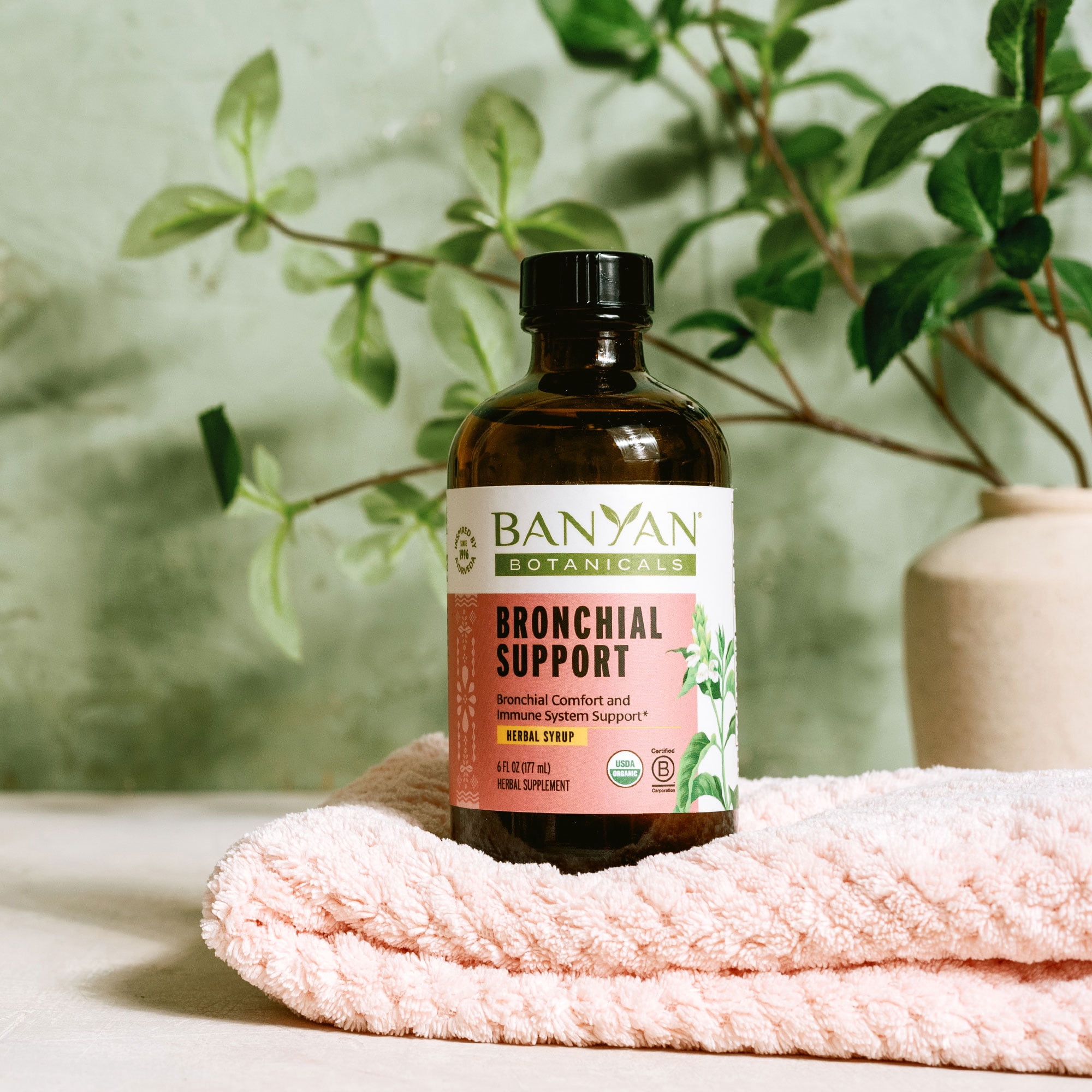 Banyan Botanicals Bronchial Support – Organic Herbal Syrup for Children & Adults – Soothing Respiratory Support Formula with Licorice & Ginger Root* – 6oz. – Non GMO Sustainably Sourced Vegetarian