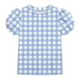 thumbnail image 3 of Bxsruta Girls Puff Sleeve Crew Neck Gingham Top Casual Short Sleeve Pullover for Ages 5-14, 3 of 8