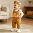 thumbnail image 4 of Huowey Girls Overalls Outfits Long Sleeve Ruffles Bodysuit,Suspender Pants,Headband 3 PC Set Cartoon Birthday Party Photo Fall Winter Clothes Cozy Outfit,Yellow,6-12 Months, 4 of 8