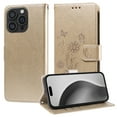 thumbnail image 2 of Designed for iPhone 16 Pro Max Case Wallet,Women Flip Folio Cover with Butterfly & Flower Embossed PU Leather Stand Credit Card Holders Slots Wrist Strap Shockproof Phone Case,Gold, 2 of 10