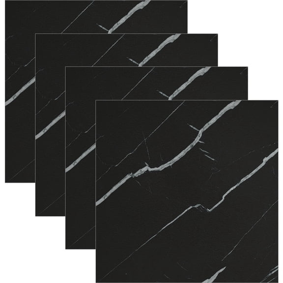 DEEPCRAFF 4-Pack Black Marble PVC Peel and Stick Floor Tile Stickers, Removable Decorative Decals for Flooring Upgrade