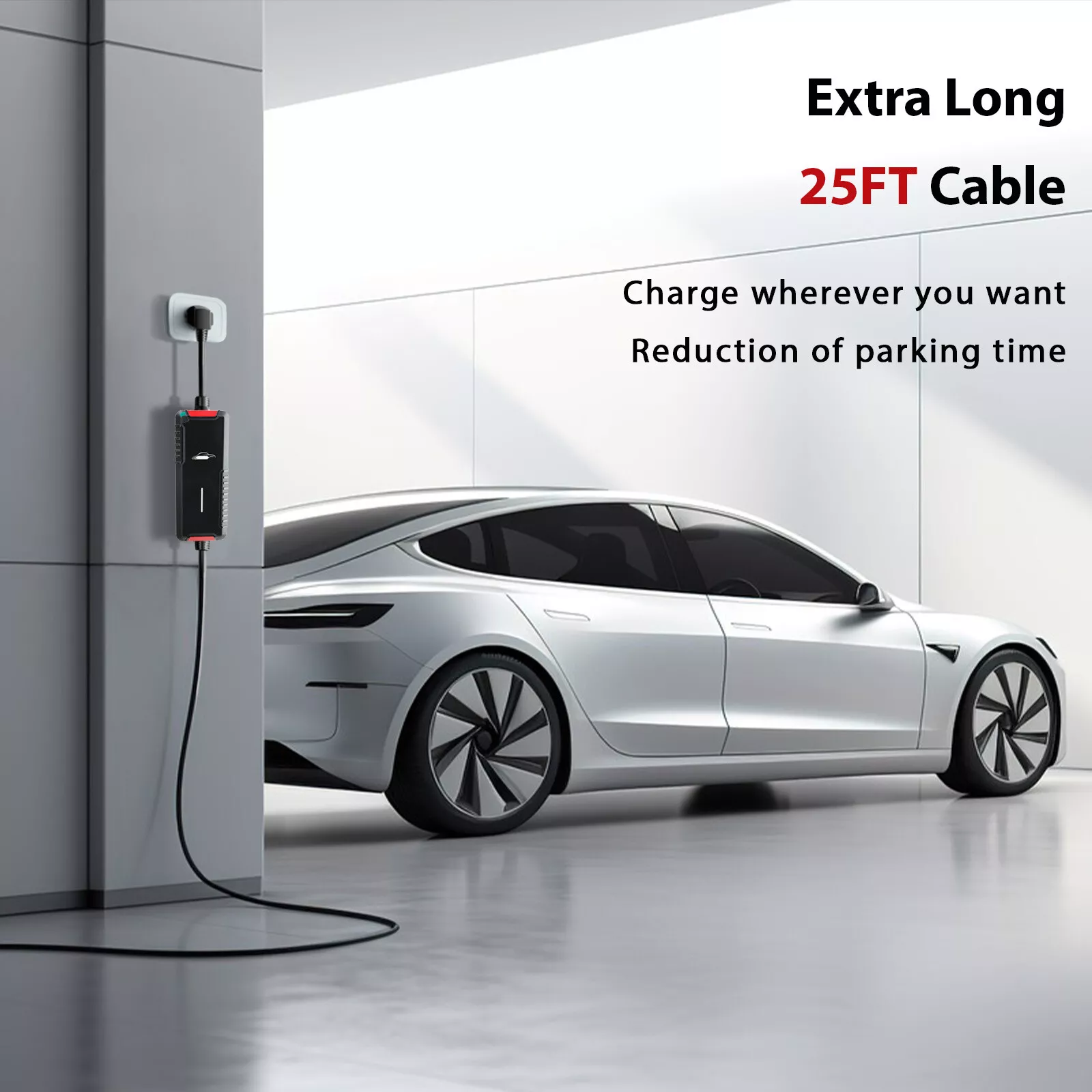 Portable 240V Level 2 EV Charger with 25FT Charging Cable and NEMA 14-50 32A