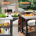 thumbnail image 2 of Searglow Stainless Steel Portable BBQ Grilling Station, Three Shelf Tabletop Kitchen Patio Cart, 2 of 6