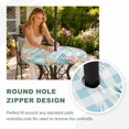 thumbnail image 4 of Round Outdoor Tablecloth with Umbrella Hole and Zipper, Nautical Coastal Tablecloth with Elastic Waterproof, Summer Beach Shell Coral Seaweed Blue Plaid Patio Table Covers for 45" - 54" Pool Tables, 4 of 9