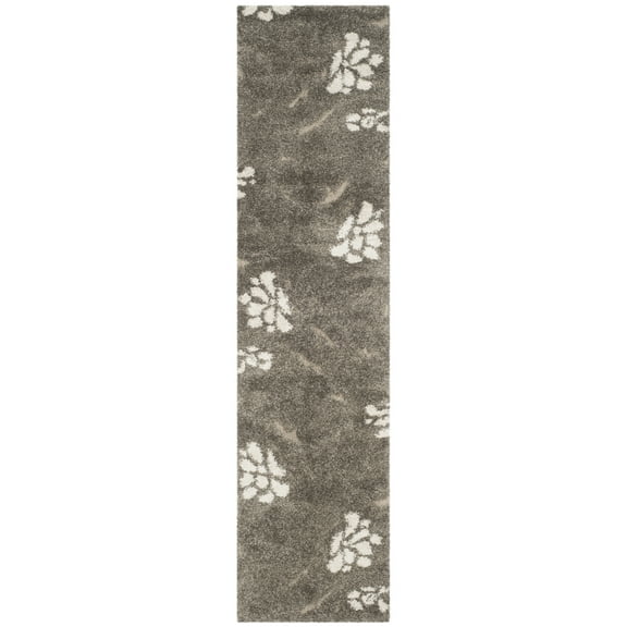 SAFAVIEH Florida Davin Floral Shag Runner Rug, Smoke/Beige, 2'3" x 13'