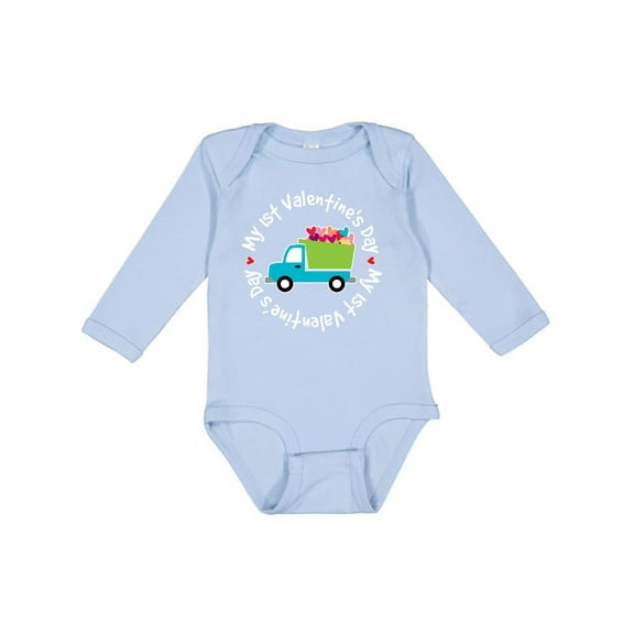 Inktastic 1st Valentines Day Boys Heart Truck Boys Long Sleeve Baby Bodysuit