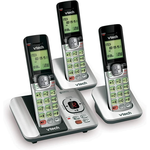 VTech CS6529-3 Répondeur téléphonique DECT 6.0 avec identification de  l'appelant/appel en attente avec 3 combinés sans fil, argent/noir 