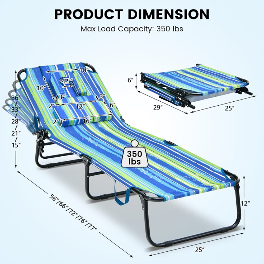 Aimee Lii Beach Chaise Lounge Chair with Face Hole and Removable Pillow, Patio Loungers, Blue & Green Aimee Lii Beach Chaise Lounge Chair with Face Hole and Removable Pillow, Patio Loungers, Blue & Green