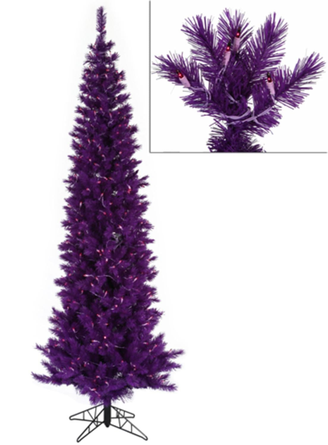 9' PreLit Purple Ashley Spruce Artificial Pencil Christmas Tree