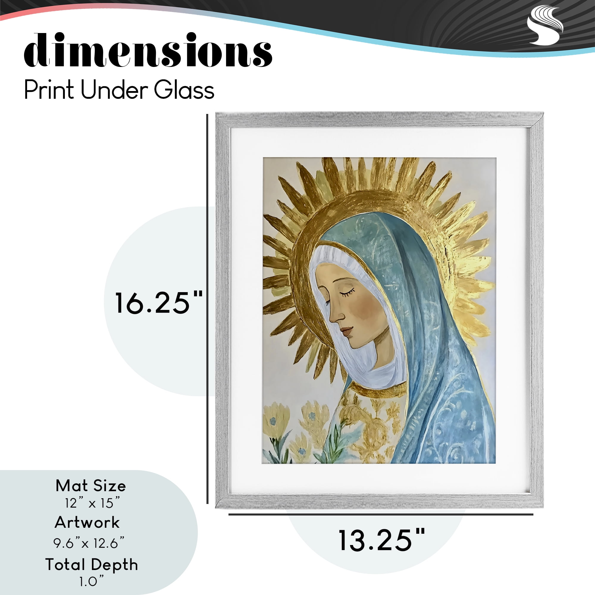 Holy Mary In Gold Gray Framed Print Under Glass, design by Franklyn Gregory