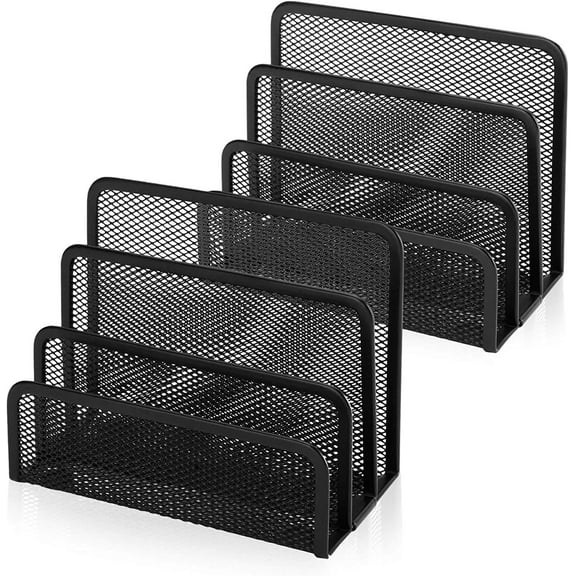 Desk Mail Organizer, Kvago 2 Pack File Holder Letter Sorter with 3 Vertical Upright Metal Mesh Compartments Document, Filing, Folders, Mail, Paper Organizer for Home Office Desktop