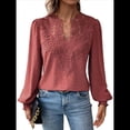 thumbnail image 3 of Blusas Bohemias de Larga con Cuello en V para Mujer, Blusas de con Lunares, Ropa de Crochet con Encaje Fluido, Ropa Informal de Moda. Vino Tinto M, 3 of 9