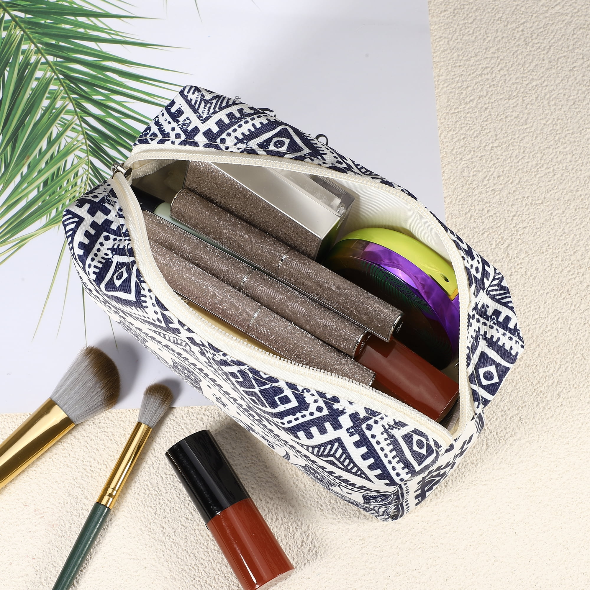 Unique Bargains Portable Makeup Bag for Business Travel Vacation Camping Gym Beige