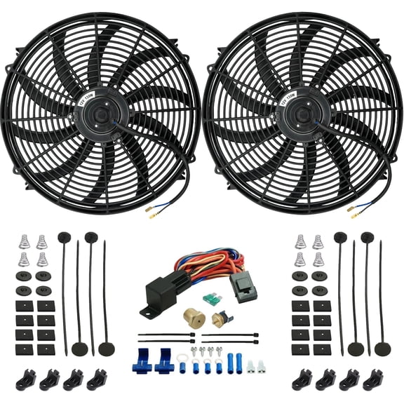 Dual 16-17 Inch 130w Electric Cooling Fans Temperature Switch Wiring Kit