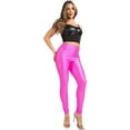 thumbnail image 3 of Ofenti Shiny Leggings for Women High-Waist Neon Tights for Parties & Raves, Small Neon Pink, 3 of 8