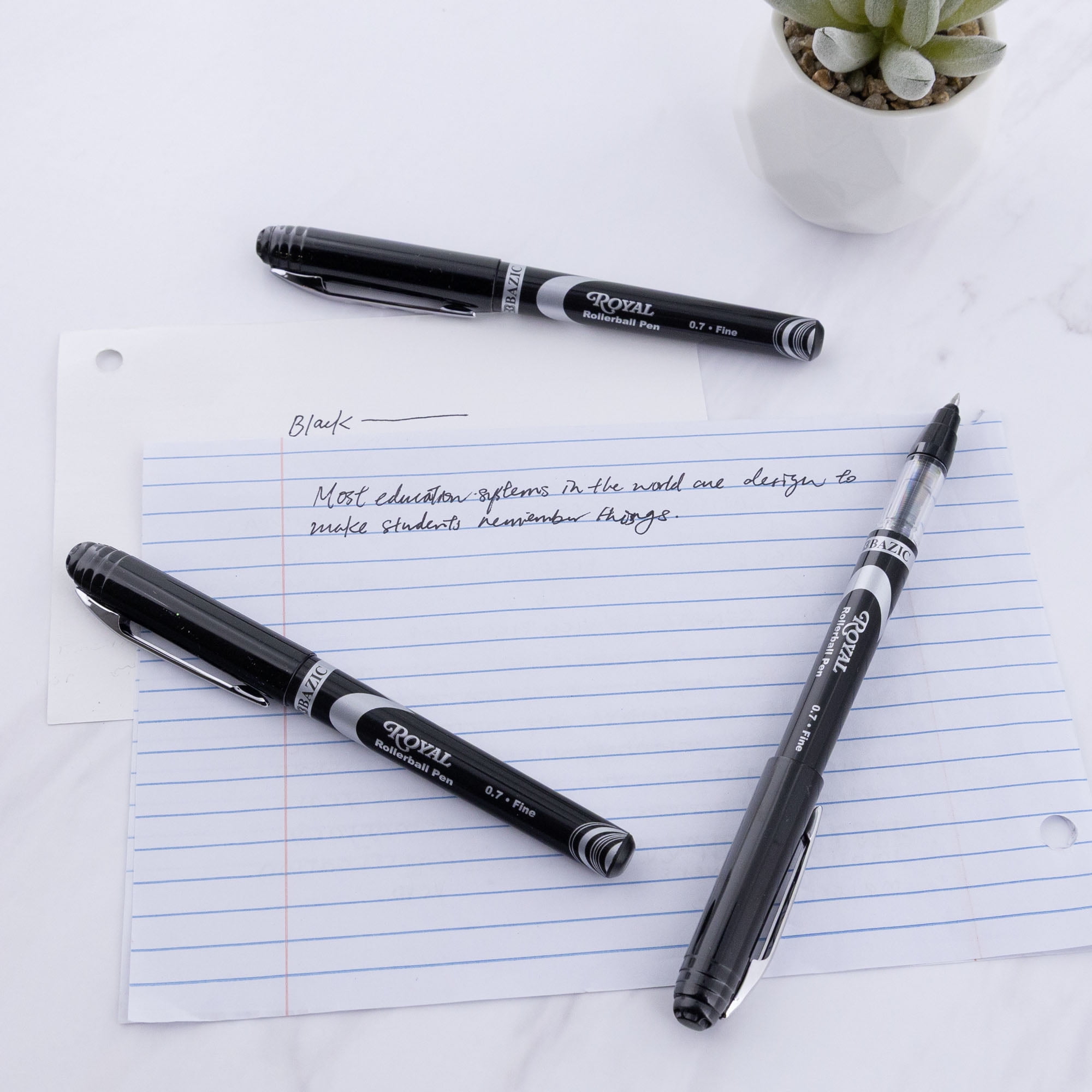 BAZIC Royal Black Color Rollerball Pen 0.7mm w/ Regulator,(3/Pack), 24-Pack