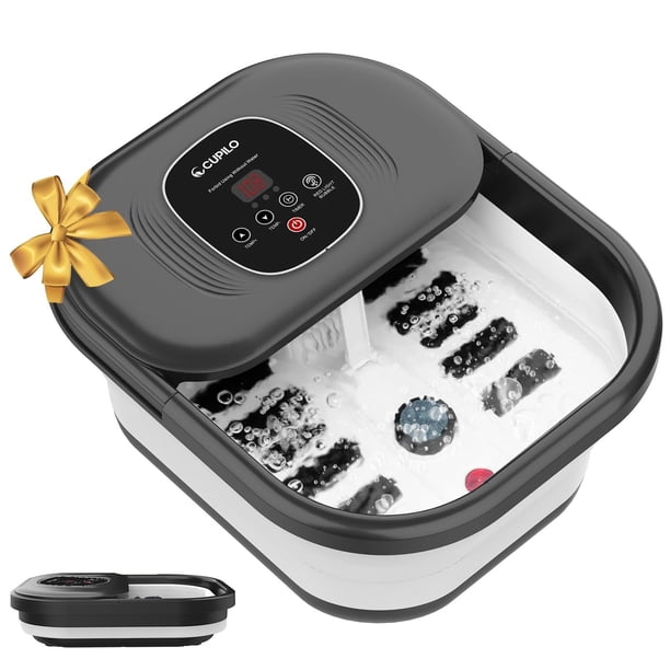 CuPiLo Masajeador de pies con calor, masajeador de pies plegable, bañera de hidromasaje con burbujas, luz roja, piedra pómez y rodillos de masaje Shiatsu, spa de pies para pedicura para relajación, re