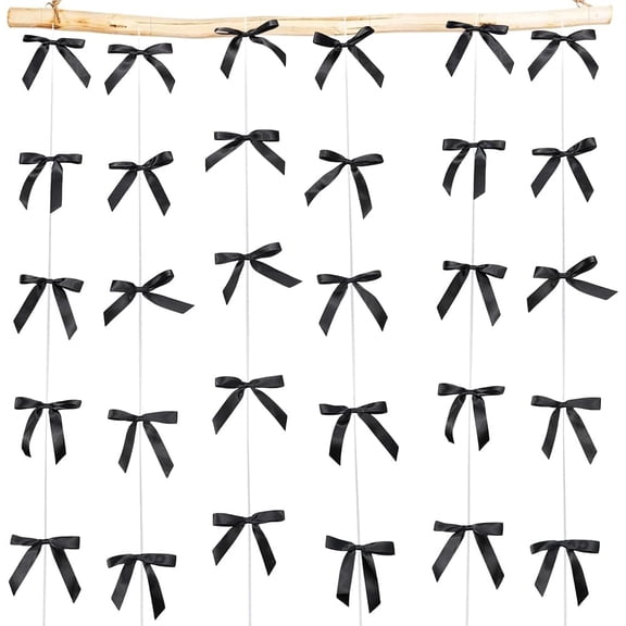 6Pcs 6.6 Feet/2M Black Streamers Hanging Banners Party Decorations Pre-Strung Polyester Bowknot Coquette Garland Decor