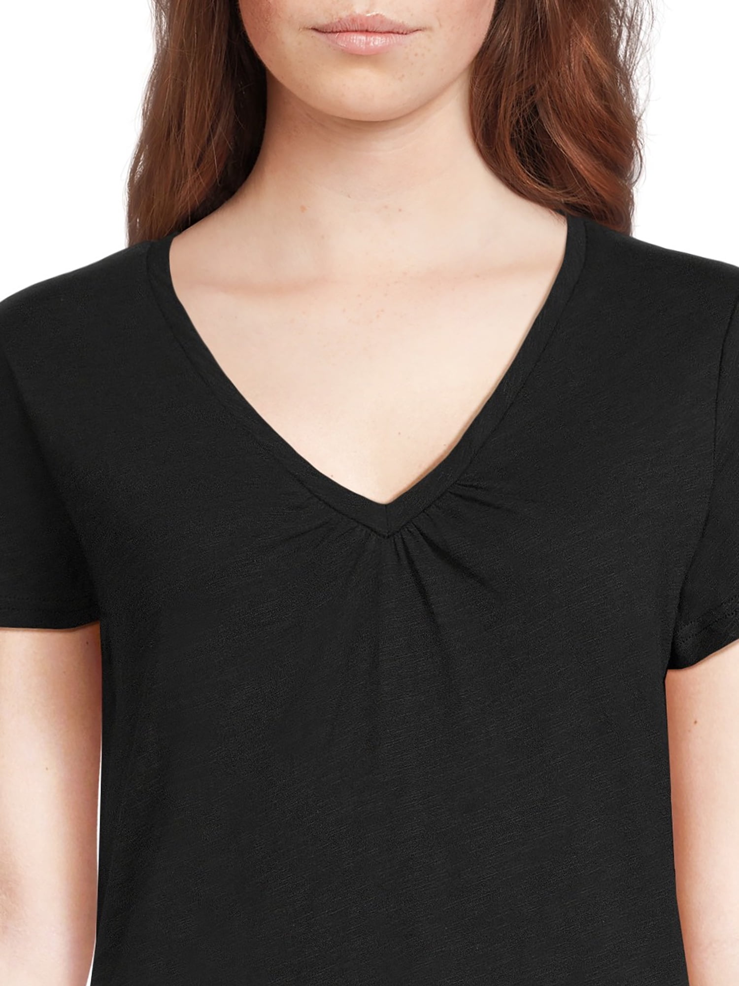 RealSize Women's Shirred V-Neck Tee with Short Sleeves, Sizes XS-3XL