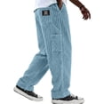 thumbnail image 3 of cocolona Mens Solid Color Casual Corduroy Pants Elastic Waist Straight Wide Leg Workout Gym Pants with Pockets, 3 of 5