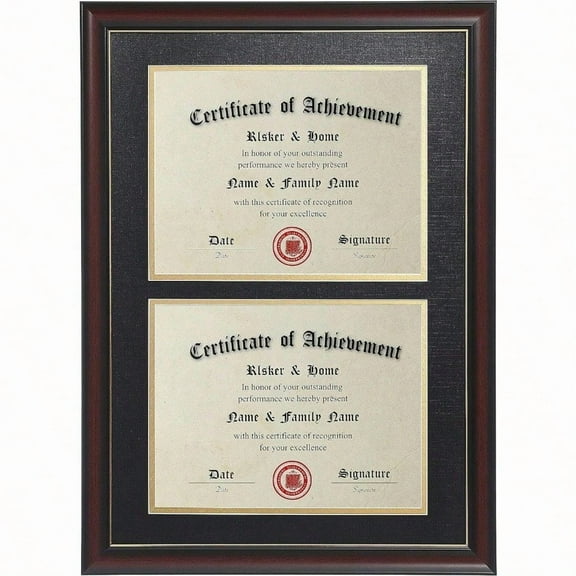 Double Diploma Frames 14x20 for Two 8.5x11 Diplomas Certificates Degrees Documents Cherry Color Golden Rim for Dual Diploma Certificate Document Frame for Two 8.5x11 Inch with Mat
