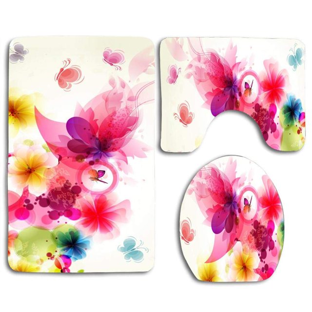 Juego de alfombras de baño ABPHQTO de 3 piezas mariposas adoran las flores