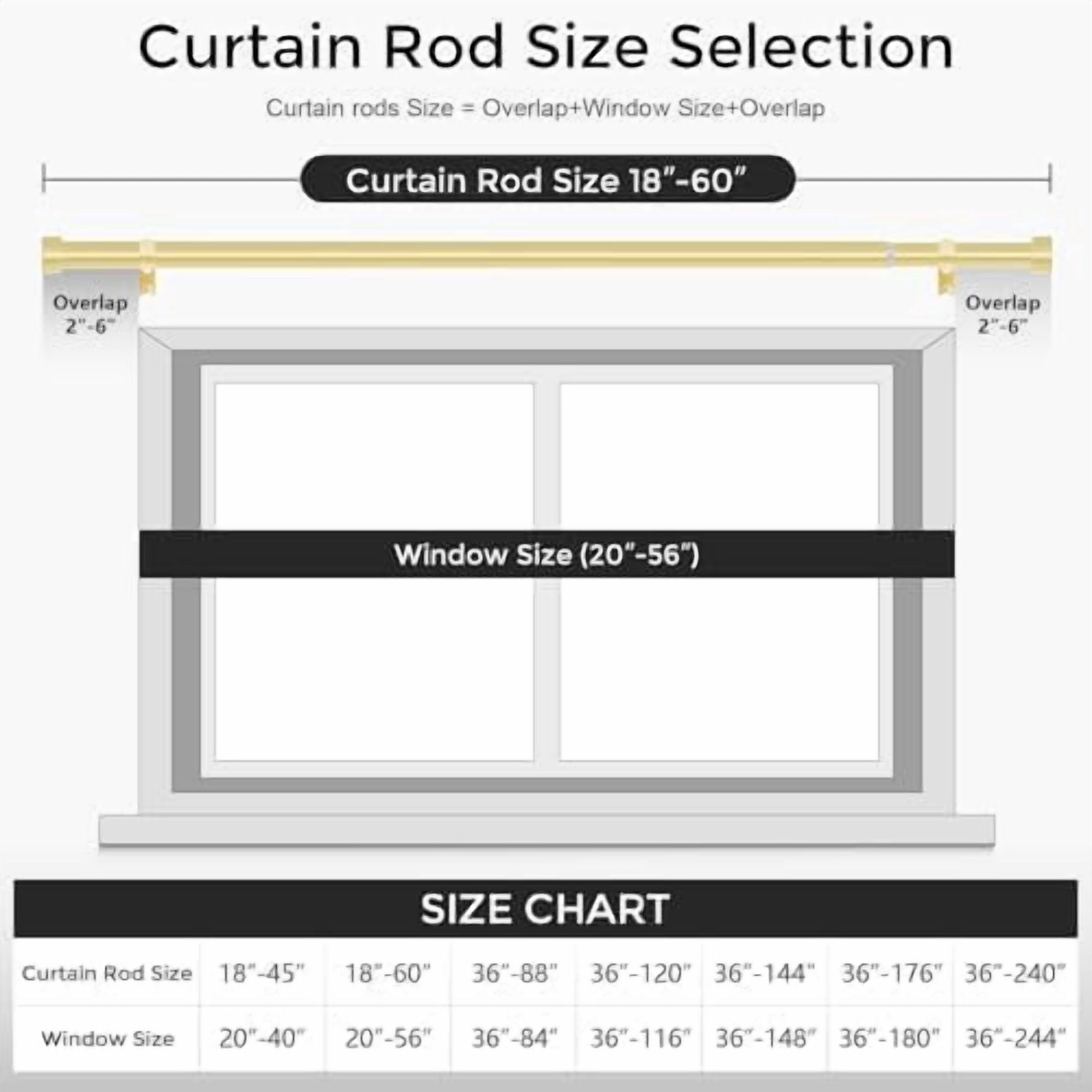 2 Pack Gold Curtain Rods for Windows 28 to 48 Inch(1.5-5 Feet),1" Diameter Drapery Rods with Modern Style End Cap Finials,Size:30''-60''