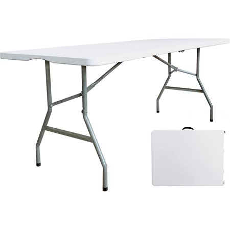6 Foot Folding Table 6ft Portable Plastic Picnic Table with Handle, Fold in Half Heavy Duty Utility Foldable Table, Indoor Outdoor 6' Folding Card Tables for Party, Dining