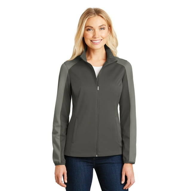Chaqueta Soft Shell Active Colorblock para mujer de Port Authority®. L718 Gris Acero/ Autoridad Portuaria L718