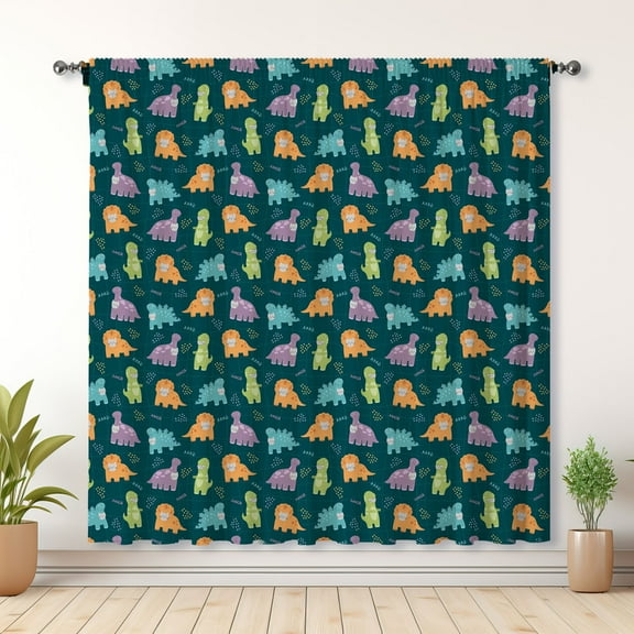 Modern Simple Children'S Curtains, Dinosaur Print Blackout Curtains, Suitable For Room Bedroom Decoration(Rod pocket)