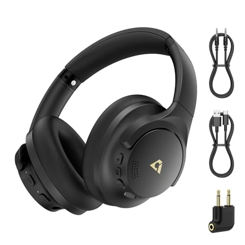 1Mii Hybrid Active Noise Cancelling Headphones for Airplane Travel, Wireless and Wired ANC Headphones, LDAC Hi-Res Audio, 5 Mics Clear Call, 75Hrs Playtime Over Ear Bluetooth 5.3 Headset for Adults