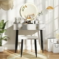thumbnail image 3 of Patiojoy Makeup Vanity Set Dressing Vanity Desk w/ Mirror & 3-Color Dimmable LED Lights Gray, 3 of 9