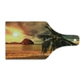 thumbnail image 2 of Ocean Cutting Board, Havana Beach Sunny Tropics Mountains Rocks and Coconut Palm Trees, Decorative Tempered Glass Cutting and Serving Board, Wine Bottle Shape, Dark Green Pale Brown, by Ambesonne, 2 of 5