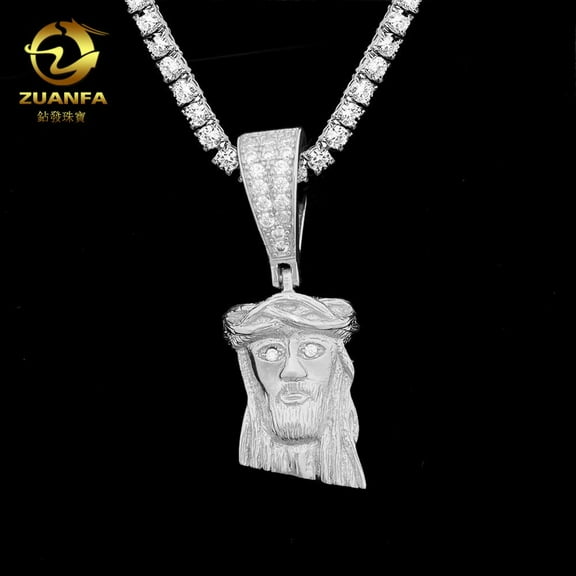 Jesus Pendant for Men and Women, Silver Moissanite Pendant, Fits 4mm Tennis Chain