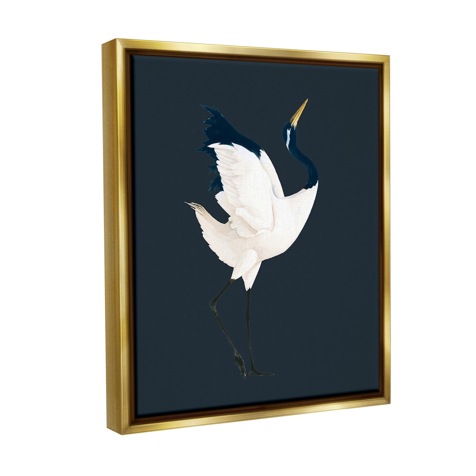 Stupell Industries Crane Bird Facing Right Animals & Insects Painting Gold Floater Framed Canvas Art Print Wall Art, 17 x 21