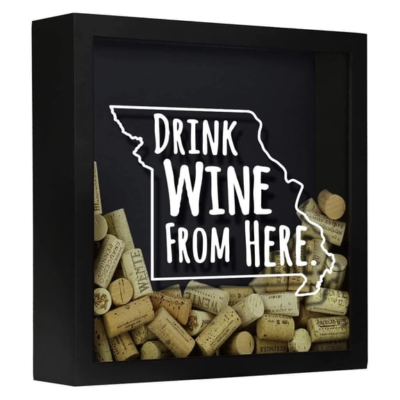 Torched Missouri  Wine Cork Shadow Box Wall Mount Decor 13"x13"x3" Black