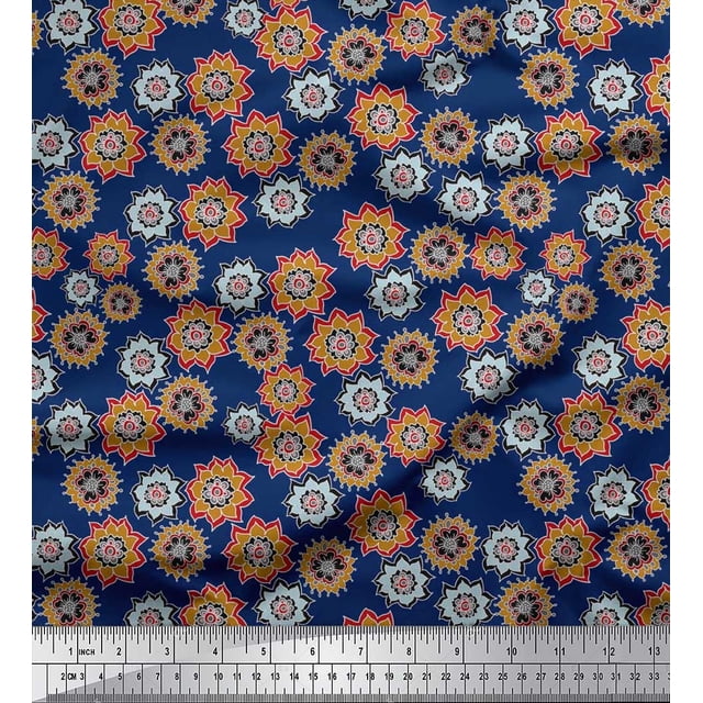 Soimoi Poly Georgette Fabric Flower Artistic Print Fabric by The Yard 52 Inch Wide