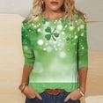thumbnail image 2 of ZVAVZ T-Shirts Graphiques pour Femmes, Blouse Décontractée à Manches 3/4 Trèfle Chanceux, Grande Taille, Col Rond, Patchwork Printanier, Vert, G, 2 of 5