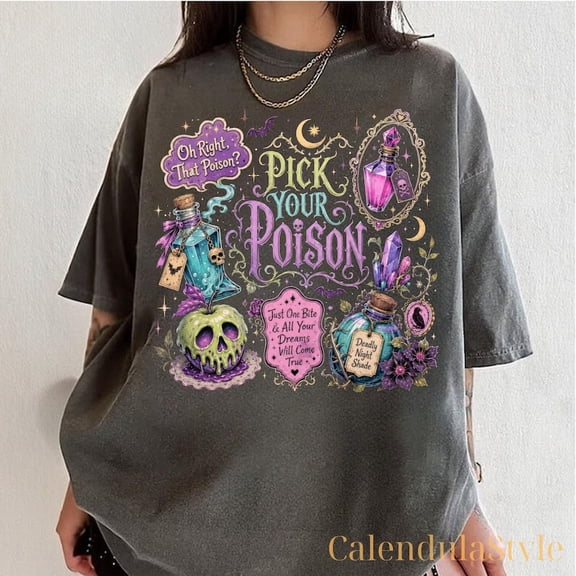 Villains Cartoon Shirt, Pick Your Poison Halloween, Poison Halloween Tee, Princess Halloween, Villain Halloween Tee, Spooky Halloween Drinks