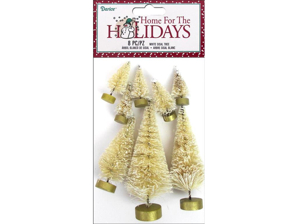 White Bottle Brush Trees Set of 8 Mini Christmas Trees with Frost