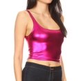 thumbnail image 3 of Sakkas Women's Stretchy Sleeveless Liquid Metallic Club Crop Tank Top Made in USA - Fuchsia - Medium, 3 of 5
