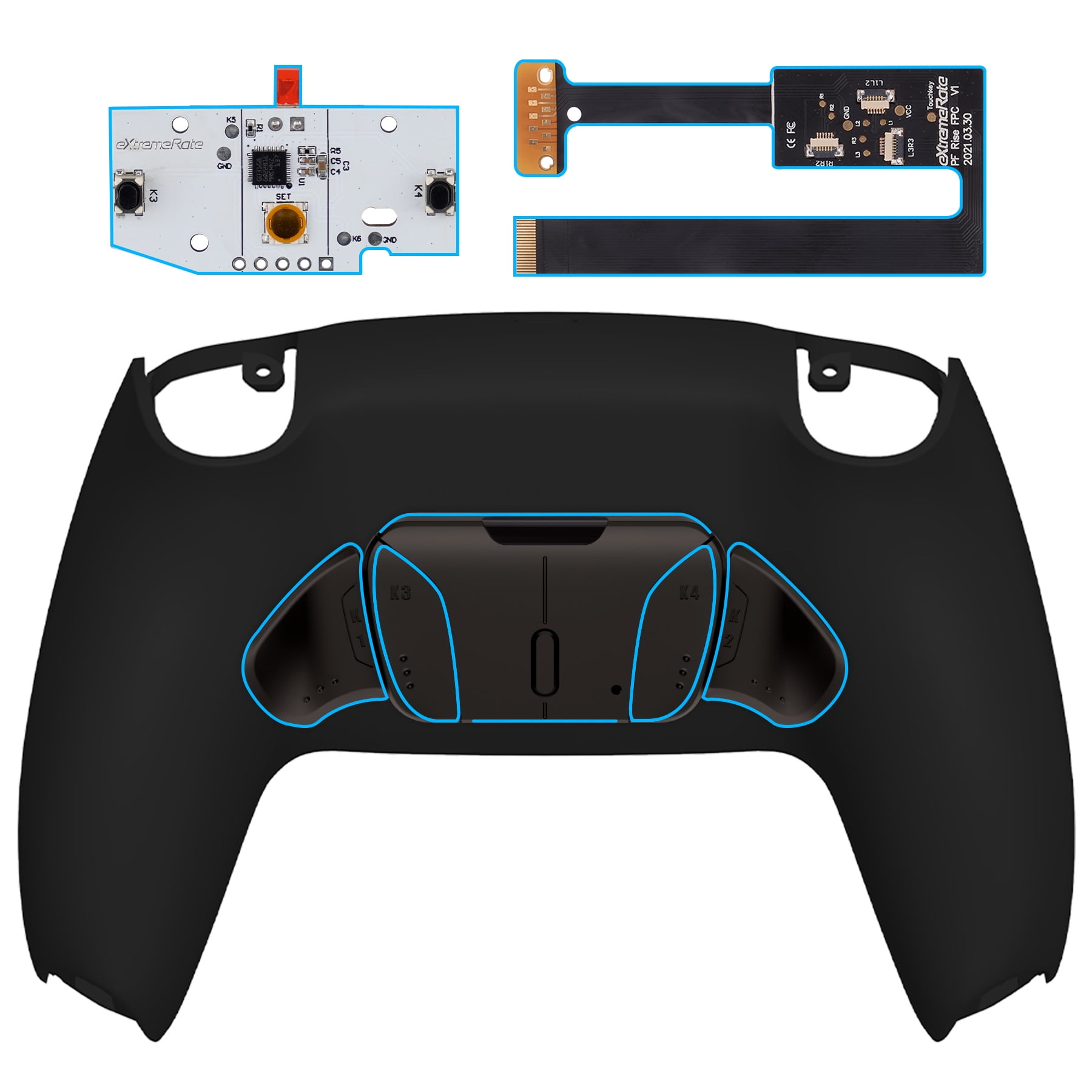 eXtremeRate Black Remap Kit Upgrade Board Back Shell 4 Back Buttons for PS5 Controller BDM 010/020