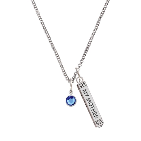 Delight Jewelry Crystal Blue Channel Drop Silvertone Always My Mother Bar Charm Necklace, 23"