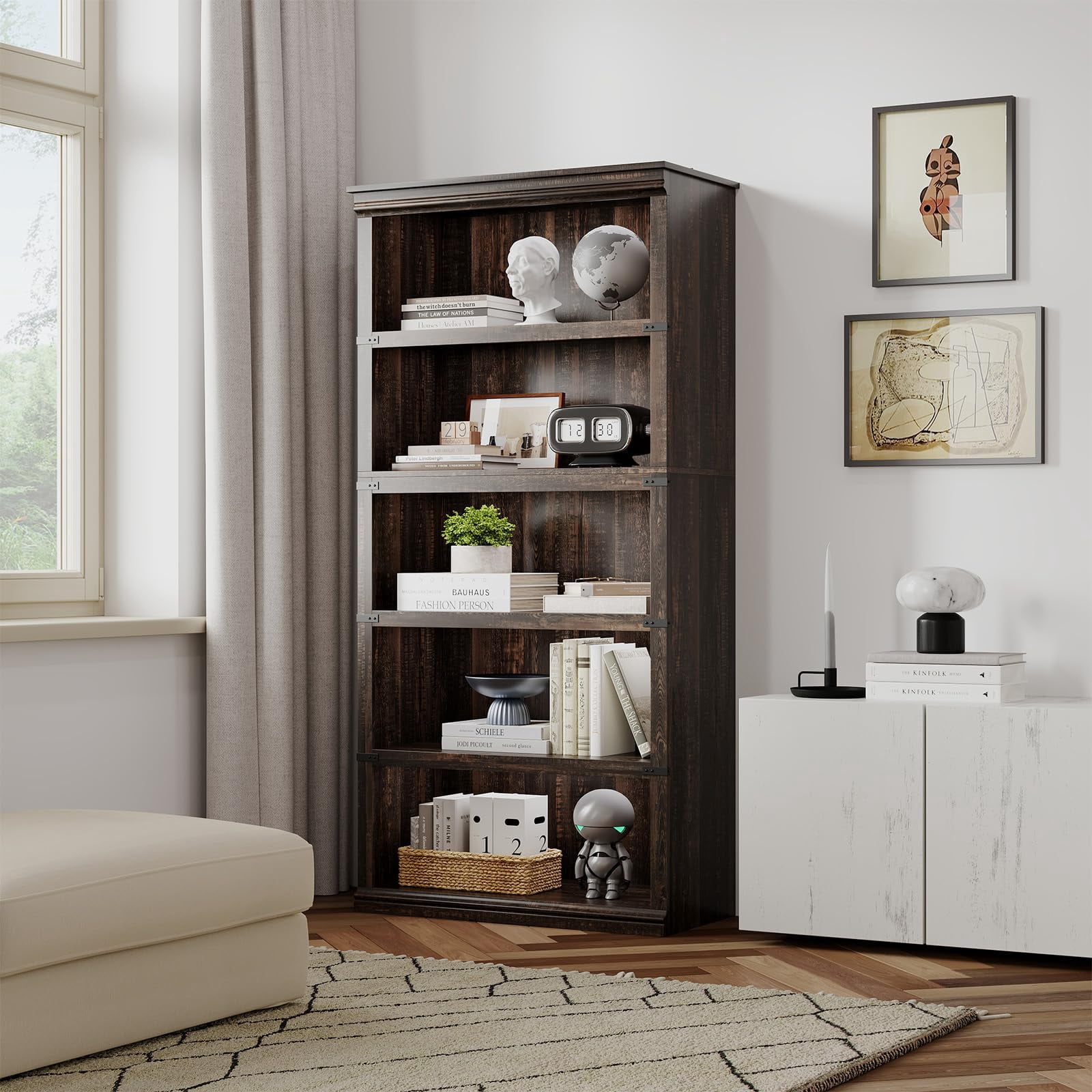 Huisuilinss 3/5 Tier Bookcase Bookshelf With Open Display Storage Shelves Floor Standing Unit Wooden Low Book Case Home Decor Furniture For Office Living Room Bed Room